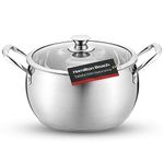 Hamilton Beach Stainless Steel 7-Quart Dutch Oven - Professional Premium Oven Safe Stock Pot with Ergonomic Handle & Glass Lid - Fryer Pot for Braising