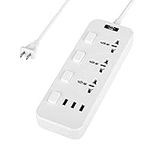 Power Strip with 3 Universal AC Outlets and USB Ports, LED Light, 110V-240V Socket Board Individual On/Off Switches, 2500W/10A, Power Bar with 6.6ft Power Extension Cord