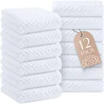 [12 Pack] Kitchen Dish Hand Towels, 100% Cotton Dobby Weave, 410GSM Absorbent Terry Cleaning Cloth, 15x26, White