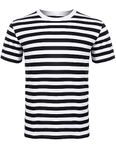 Mens Womens Tshirts Ladies Striped Short Half Sleeves Cotton Top Round Neck Kids Casual Crewneck Summer Wears (Black/White Large)