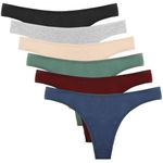 DRESHOW 6 Pack Women's Thongs Cotton Breathable Panties Bikini Underwear