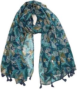 YOUR SMILE Large Boho Scarf for Women Lightweight Floral Printed Scarves Fall Winter Fashion Fringed Shawl wraps (01 Teal Leaves)