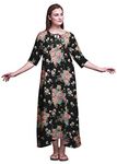 Bimba Black4 Floral Leaves,Rose & Narcissus Anemone Printed Maxi Nightgowns for Women with Summer Slip Sleepwear Small