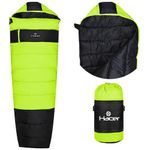 Hacer Khardunga La Camping Sleeping Bag with Secret Pocket Mummy Shape 210T Polyester +6 to +15 Degree Winter Hiking Trekking for Baby, Adults Men & Women (7 Ft, 1.2 KG, Black & Light Green)