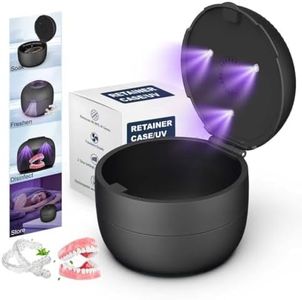 Retainer Case Denture Bath Case, Multipurpose Retainer Cleaner and Store Case with Light & Fan Functions, All-in-one Denture Bath Box for Aligner Night/Mouth Guard Denture and Pacifier