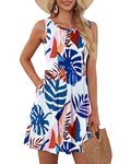 WNEEDU Women's Summer Dress Sundresses for Women Beach Cover Up Tank Dress with Pockets 2024 New Blue Plantain 3XL