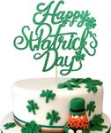 YCTHUNFISH 1 Pack Happy St Patrick's Day Cake Topper Green Glitter Four Leaf Clover Irish Flag Cake Pick Decorations for St.Patrick's Day Theme Kids Birthday Party Cupcake Decorations Supplies