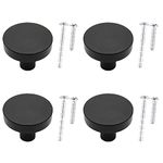 WAenZeeNH 4 Pcs Kitchen Cabinet Knobs 30mm Round Cabinet Knobs Round Flat Black Cabinet Knobs Matte Black Drawer Knobs with Mounting Screws for Cupboard Closet Drawer Door