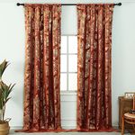 Tootop Burnt Orange Velvet Curtains Leaf Gold Foil Print 84" Long Soft Shiny Thick Fabric Insulated Blackout 70% Decorative Luxury Living Room Elegant Bedroom Rod Pocket 2 Panel (52" W x 84" L)