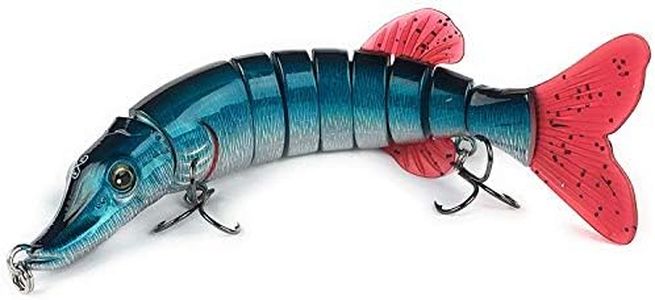 Father Pike TM Fishing Lure – 8.25 -inch Long Fishing Bait – For Large Predator Fish – Realistic Appearance With 3D Eye and 9-Segmented Body – Fish-Like Movement In Water – Attractive and Functional Swim Bait Crank Bait Pike PVC Tail "BIG MO" (BLUE, SILVER)