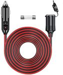 RWUJILONG 12V/24V Car Cigarette Lighter Extension Cord 13.1FT/4M 16AWG with LED Lights Power For Car Truck Motorcycle (Built-in 15A Fuse & 1 * 15A Spare Fuse)