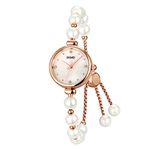 SKMEI Stainless Steel Girls Ladies Watch Bracelet Diamond Ladies Small Rose Gold Fashion Luxury Thin Waterproof Analog Quartz Casual Wife Gift Silver Watch-1983(Pearl White),Band Color:Multicolor