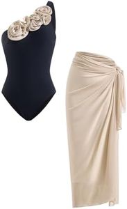 winkbay Women's 2 Piece Bathing Suit 3D Floral One Shoulder Swimsuit with Cover Up Skirt Multicolor Small