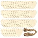 THE TWIDDLERS - 50 Blank Wooden Hearts for Crafting with String, Love Heart Hanging Decorations, Wooden Craft Shapes for Weddings, Heart Craft with String - 10 cm