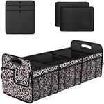 Femuar Trunk Organizer for Car, Collapsible Car Trunk Organizer with 90L Large Capacity and 15Pockets, Waterproof Trunk Organizer for Suv/Car/Jeep/Sedan, Extra Large Size, Leopard print