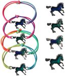 Pack of 4 Horse Bracelets, Mood Bracelet with Pendant for Children, Mood Bracelet with Horse Pendant, Children's Bracelet in Bright Rainbow Colours for Boys and Girls, Alloy, rubber