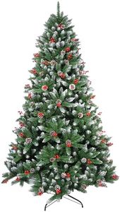 Neo 7ft Scandinavian Tips Spruce Fir Tree Artificial Christmas Tree Xmas Realistic Branches Green Natural Branches with Solid Metal Legs (Berry and Pine Cone)