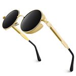 GQUEEN Retro Round Circle Polarised Steampunk Sunglasses Mens Womens UV400 Protection