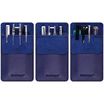 Wisdompro Pocket Protector, 3 Pack PU Leather Heavy Duty Pen Holder Pouch for Shirts, Lab Coats, Pants - Multi-Purpose - Holds Pens, Pointers, Pencils, and Notes - Blue