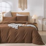 LIFETOWN 100% Washed Cotton Duvet Cover Set Linen Feel Natural Wrinkle Lightweight Comfy (Queen, Cocoa Brown)