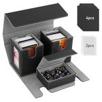 TiMOVO MTG Commander Deck Box, Magnetic Leather Card Deck Case Fits 200+ Double-Sleeved Cards, Card Box with 2 Commander Display & 4 Dividers & Dice Tray Fit YuGiOh TCG CCG Magic Cards, Black & Gray