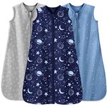 Unnivoll Baby Sleep Sack 12-18 Months 3 Pack 100% Cotton Lightweight 0.5 TOG Wearable Blanket Baby Sleep Bag with 2-Way Zipper for Infant Toddler Blue