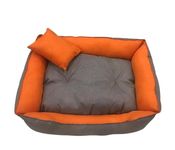 Gorgeous Quilted Reversible Ultra Soft Dual Sofa-Style Polyester Dog Bed with 2 Pillow (Orange Grey, Small)