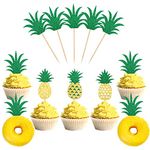 24 Pack Pineapple Cupcake Toppers Glitter Donut Fruit Cupcake Picks Hawaiian Luau Aloha Summer Tropical Theme Baby Shower Bridal Shower Wedding or Birthday Party Cake Decorations Supplies