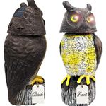 GIFTEXPRESS Solar Power Owl Decoy – 17" Motion Sensor Pest Repellent with Rotating Head, LED Eyes & Sound – Fake Horned Owl for Garden, Yard, Balcony, Farm, Patio, Roof, Lawn