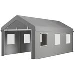 Outsunny 10' x 20' Carport Portable Garage, Heavy Duty Car Port Canopy with 2 Roll-up Doors and 6 Ventilated Windows for Car, Truck, Boat, Garden Tools, Light Grey