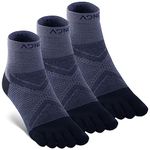 AONIJIE 3 Pairs Men's Women's Toe Socks Athletic Running Coolmax Five Finger Mini-Crew Sock, Soft Comfortable Breathable, Black grey-Medium
