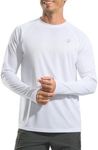 Pudolla Mens Sun Protection Shirts UV SPF T-Shirts UPF 50+ Long Sleeve Rash Guard Fishing Beach Quick Dry(White M)