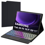 for Samsung Galaxy Tab S10 FE/S9 FE 10.9"/S9 11" Keyboard Case: 3 Zone 7 Colors Backlit Trackpad Keyboard for Galaxy Tab S10FE S9FE 5G Tablet - Detachable Wireless Keyboard Book Cover with Pen Holder