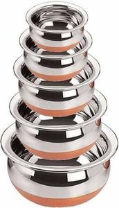 Stainless Steel Copper Bottom Handi Set/biryani Handi/Vessel or tapeli for Cooking & Serving, Cookware Set - Capacity : 350ml, 500ml, 750ml, 1100ml, and 1500ml- 5 Pieces