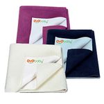 OYO BABY Anti-Piling Fleece Extra Absorbent Instant Dry Sheet for Baby, Baby Bed Protector, Waterproof Sheet, Small Size 50x70cm, Pack of 3, Dark Sea Blue, Ivory & Rani Pink