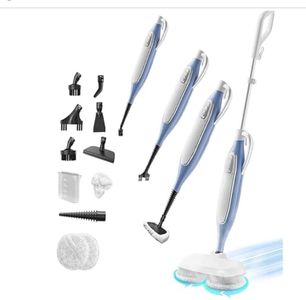 Torder Handheld Steam cleaner with 11 Accessories,Steam Spin Mop, Floor Scrubber Steamer Mop for Hard Floors Deep Cleaning, 2 Washable Mop Pads for Home Use, Grout, Tile, Couch, Carpet, Car (Blue)