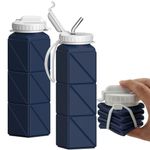 BEAUTAIL Collapsible Water Bottle with Straw, Silicone Foldable Portable Water Bottles 610ml Lightweight Reusable Leakproof for Travel Camping Hiking Cycling Yoga Sports, 1 Pack (Dark Blue)