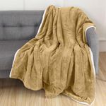 Elegant Comfort Reversible, Solid Sherpa Throw Blanket, All-Season Blanket- Super Soft, Cozy and Plush- Decorative Throw, Perfect for Lounging, 50 x 60 inches, Sherpa Throw Gold