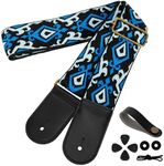 AODSK Guitar Strap Vintage Woven Adjustable,includes 2 Strap Locks, For Bass, Electric & Acoustic Guitars (Blue)