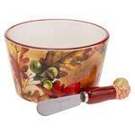 Boston International Ceramic Bowl and Spreader Fall Thanksgiving Serving Set, 14-Ounce, Bright Autumn