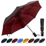 TechRise Umbrella, Compact Strong Windproof Automatic Umbrellas, Folding Lightweight, Portable Travel Golf Umbrella for Rain, One Button Auto Open and Close, Red&Black