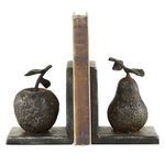 Deco 79 Metal Fruit Apple and Pear Bookends, Set of 2 5" W, 5" H, Gray