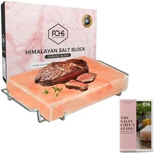 POHS 2 INCHES THICK Himalayan Salt Block For Grilling, Searing, Cooking, BBQ, Himalayan Salt Slab with Premium Quality Stainless Steel Holder 12x8x2 Inches