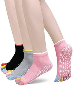 LOFIR Chaussette Yoga Antidérapantes Femme: 3 Paires de Chaussettes à orteils, Chaussettes de Pilates à cinq doigts pour Yoga, Pilates, Barre, Sports, Trampoline, Exercice EU 39-43.