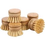 Bamboo Dish Brush, 6 Replacement Heads, Natural Washing Up Brushes Heads, Dish Scrub Brush Replacement Brush Refill, Soft Sisal Bristle Dish Scrubber, Brush for Kitchen Cleaning Pots Pans