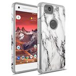 Google Pixel 2 XL Case, Rosebono Hybrid Dual Layer Shockproof Hard Cover Graphic Fashion Cute Colorful Silicone Skin For Google Pixel 2XL (White Marble)