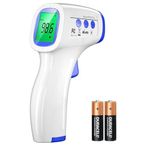 DR VAKU® Digital Thermometer For Fever Non-Contact Laser Infrared Forehead Thermometer Temperature Gun Accurate Reading with Large Display Battery Included] - White and Dark Blue, Plastic