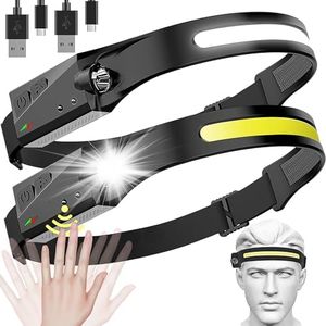 Led Headlamp Rechargeable, 2PCS 230° Wide Beam Head Lamp to Wear, Motion Sensor Head Lights for Forehead, Lightweight Waterproof Hard Hat Headlamp Flashlight for Adults, Camping outdoor Night