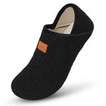 JIASUQI Slippers for Womens Mens Slip on Lightweight House Slipper Socks with Rubber Sole Non Slip House Shoes Indoor/Outdoor(8.5-9.5W,7-8M,Black)