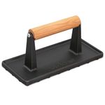 Nutrichef Steak Press Cast Iron, Heavy-Duty Grill Press with Silicone Handle, Speeds Up Cooking Time on Steak, Burger Patty, Meats, Bacon, Quesadillas & More, Leave an Attractive Mark on Any Meat